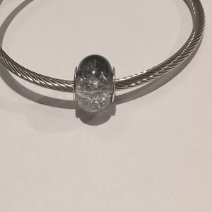 Silver Black and White "Crushed Glass"‎ Charm for Pandora Style Bracelet